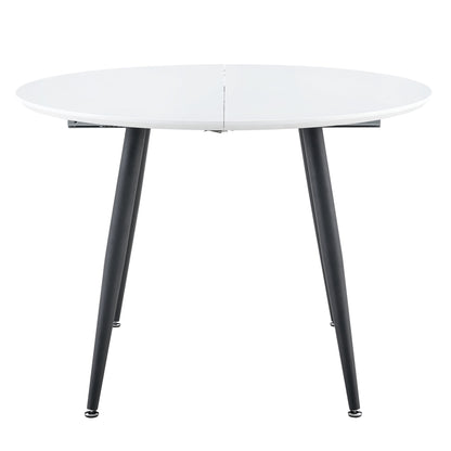 Using a clever telescopic mechanism, this white medium density fiberboard tabletop is paired with black metal legs, resulting in a smooth and delicate surface. Its unique design creates a smooth.