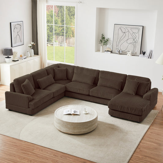 128.35" Oversized Sectional Sofa U-shaped Sofa Couch Modern Sofa Upholstered in Soft Corduroy with a Chaise Lounge for Living Room(Old SKU:N719S001690D), Brown