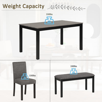 Modern 6-Piece Dining Table Set with Bench and Chairs for Dining Room or Kitchen - Light Grey & Black Two-Tone