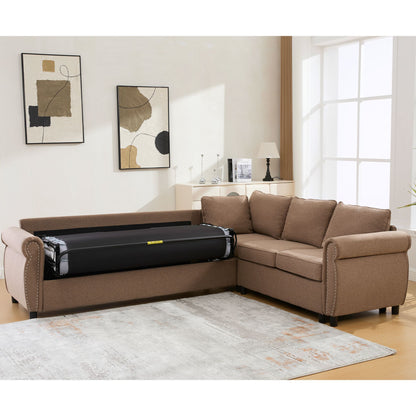 [NEW ARRIVED] [VIDEO PROVIDED] Sleeper Sofa, 2 in 1 Pull Out Couch Bed,6 seater sofa bed, L Shaped Sleeper Sectional Sofa Couch,Riveted sofa,104'' Large combined sofa Bed in living room, Brown