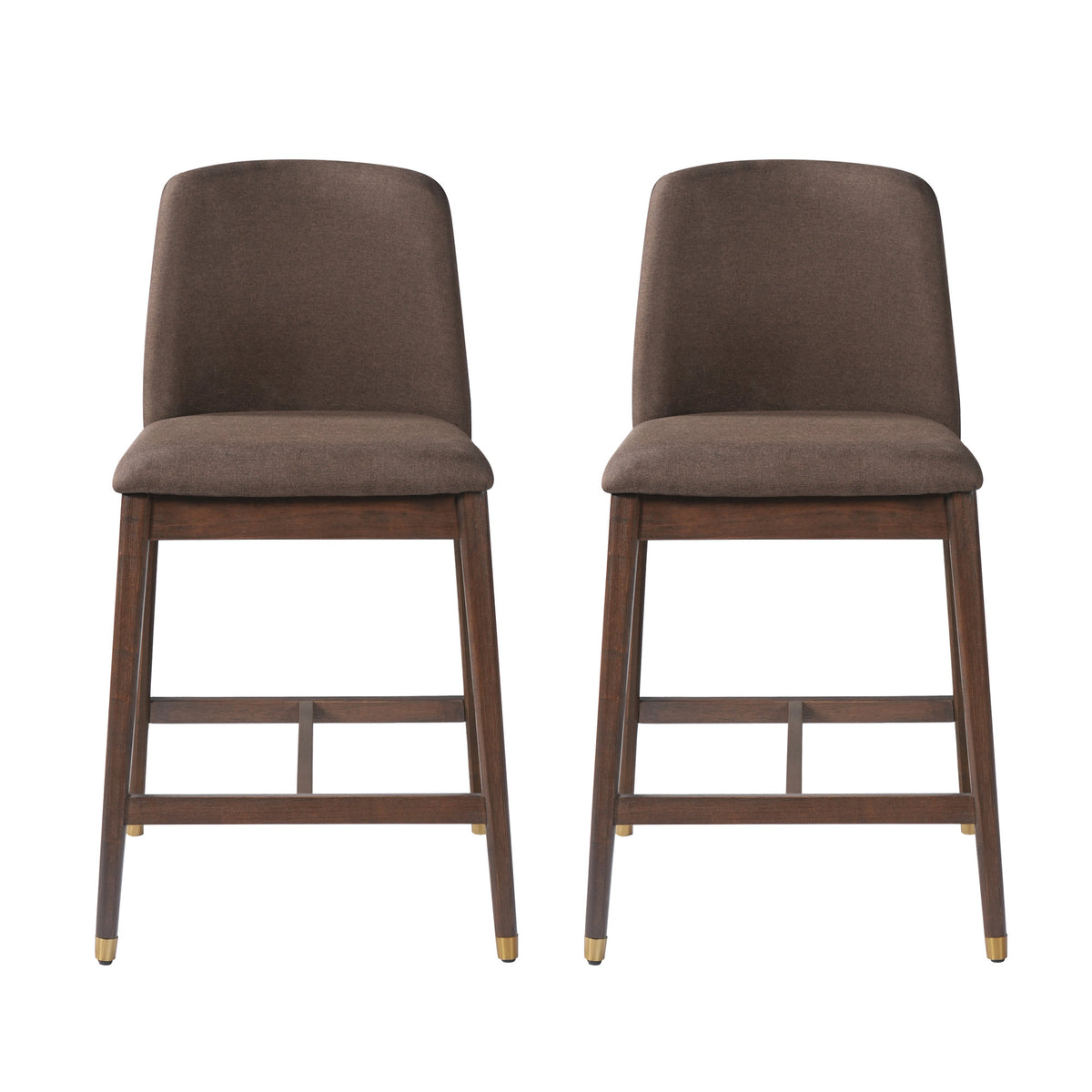 Clara Indoor Wooden Upholstered Counter stool, Walnut Finish with Taupe Cushion, Set of 2