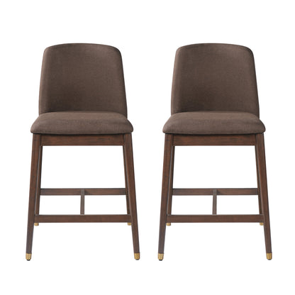 Clara Indoor Wooden Upholstered Counter stool, Walnut Finish with Taupe Cushion, Set of 2