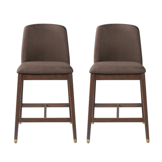 Clara Indoor Wooden Upholstered Counter stool, Walnut Finish with Taupe Cushion, Set of 2