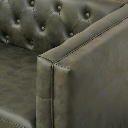 83" Tech Fabric Sofa with Metal Legs, 3 Seater Modern Upholstered Sofa, Mid-Century Modern Sofa with Button Tufting, Living Room, Apartment, Office, Green.
