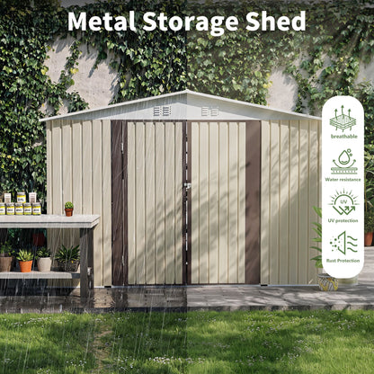 10x8 FT Metal Garden Shed with Metal Frame Hinge door design White Storage sheds Backyard Patio use