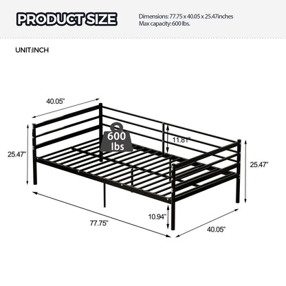 Twin Metal Bed Frame, Heavy-Duty Steel Platform Bed with 11.8-Inch Guardrails, 600 lb Capacity, 10.94-Inch Under-Bed Clearance, No Box Spring Needed, Black
