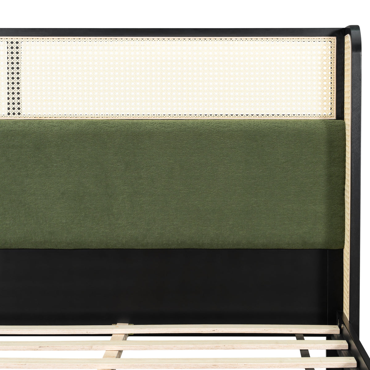 Queen Size Bed Frame with Green Headboard, Black with Green Solid Wood  Bed, No Box Spring Required, Modern Bedroom Furniture
