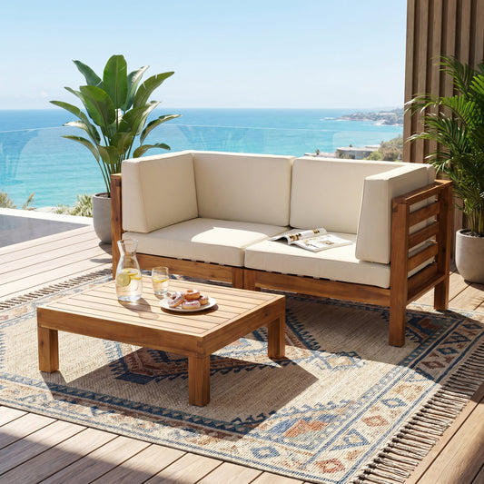 OANA 3-Piece LOVE SEAT SET WITH COFFEE TABLE, Beige