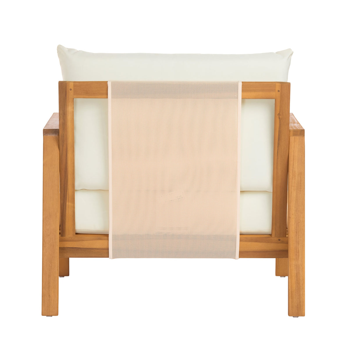 Outdoor Club Chair(Set of 2), Acacia Wood Frame with Brown Textilene Accents, Water-Repellent Beige Cushions for Patio/Backyard/Deck