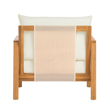 Outdoor Club Chair(Set of 2), Acacia Wood Frame with Brown Textilene Accents, Water-Repellent Beige Cushions for Patio/Backyard/Deck