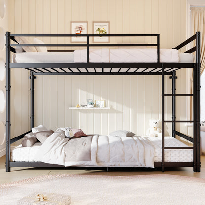 Heavy Duty Metal Twin Over Twin Bunk Bed, Convertible to 2 Separated Twin Beds, Noise-Free Steel Frame with Rubber Anti-Slip Ladder & 11.3" Guardrails, 400/485 LBS Weight Capacity, Black
