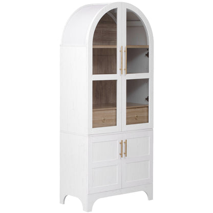 K&K 71" Tall Arched Kitchen Pantry Cabinet with Door Shelves, Farmhouse Kitchen Storage Cabinet with Open & Adjustable Shelves