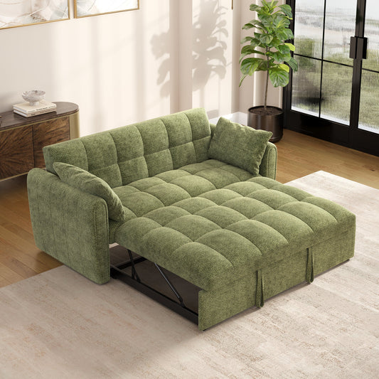 65-inch "three-in-one" foldable large-sized sofa bed, modern chenille double sofa, sofa bed with adjustable backrest, equipped with storage bag and pillows, suitable for use in living room and bedroom