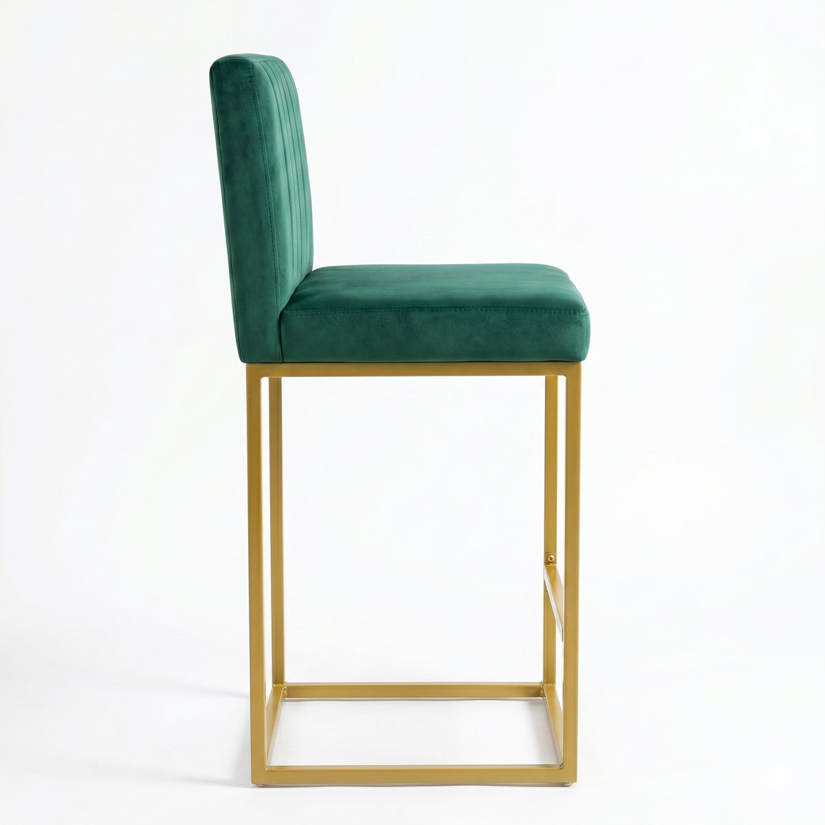 25.6 Inch Counter Height Bar Stools Set of 2 with Velvet Cushion and Back Modern Bar Chairs for Kitchen Island Counter with Metal Leg for Restaurant Dining Room Office, Green and Gold