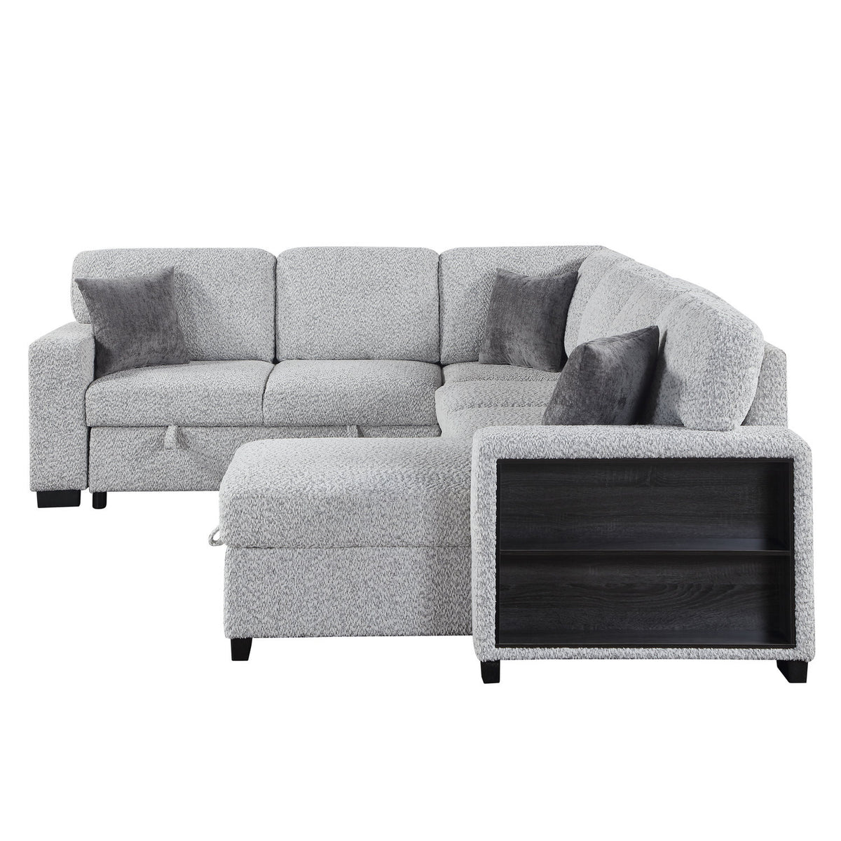 Giza Modular Sectional Sofa with Sleeper, Storage, USB Charging and Bouclé Upholstery in Gray