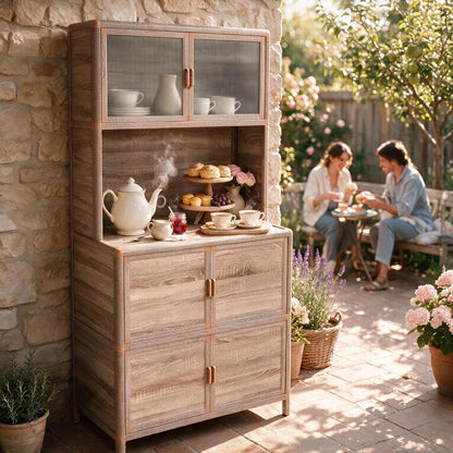 Tall Storage Cabinet, 31.50" W x 19.69" D x 65.75" H, Freestanding Indoor & Outdoor Storage Cabinet with Ribbed Acrylic Doors, 6-Door Utility Cabinet for Kitchen, Entryway, Patio & Garage