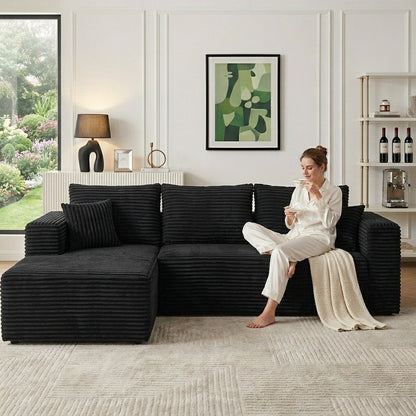 96' Modular Sectional Sofa with L-Shape Chaise,Sectional Couches for Living Room&Home Office,DIY Frameless Cloud Couch with Deep Seat,Upholstered Couch with Foam(Corduroy Fabric,Black and Left)