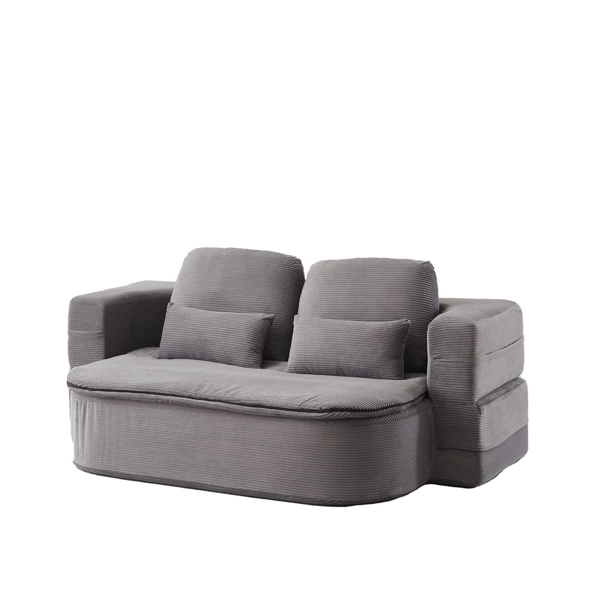 75'' 2-in-1 Foldable Sofa Bed with Multi-Functional Blanket in Grey Corduroy, Convertible Floor Lounge for Living Room Bedroom Studio