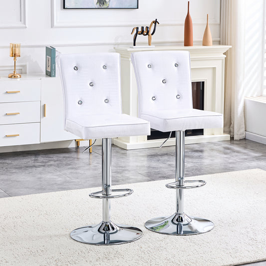 A set of 2 white vintage crocodile leather lift chairs, featuring crystal clasp design and synthetic leather design, adding a touch of elegance and mystery to the dining area