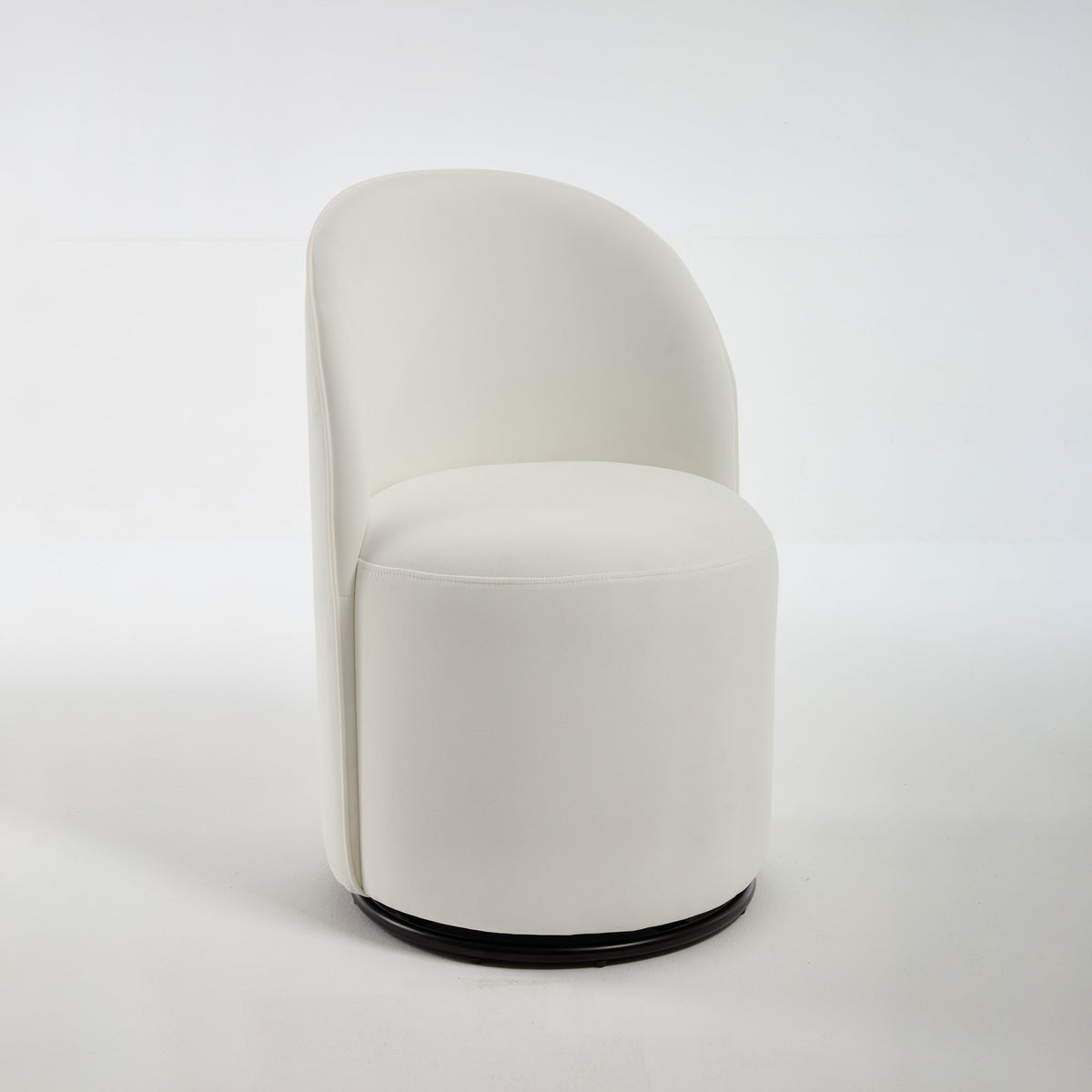 Mid Century Modern Velvet Barrel Chair, 360 Degree Swivel Armless Dining Chair in Cream, Metal and Wood Frame with High-Density Sponge Cushion