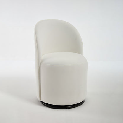 Mid Century Modern Velvet Barrel Chair, 360 Degree Swivel Armless Dining Chair in Cream, Metal and Wood Frame with High-Density Sponge Cushion