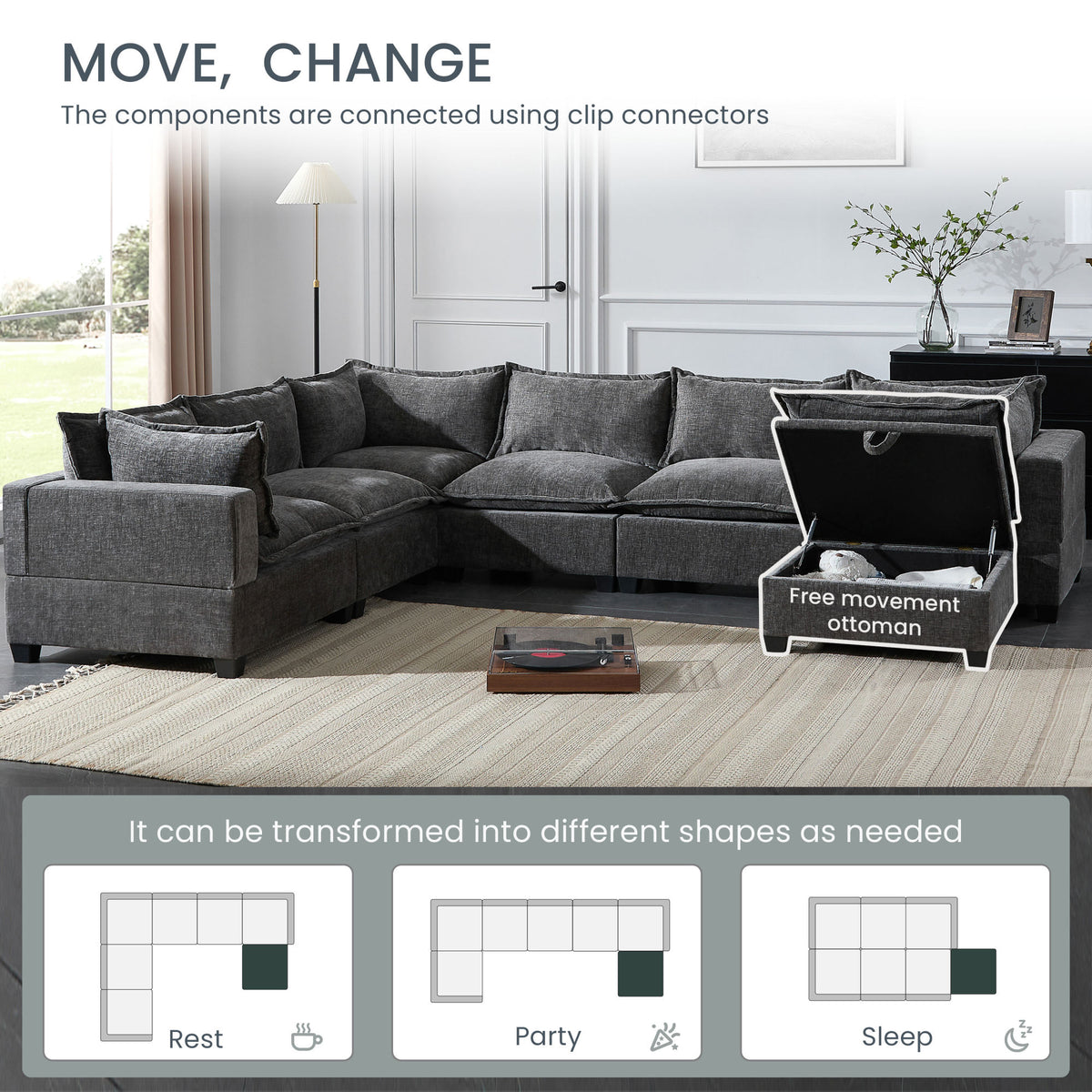 [VIDEO]117.5'' Modular Sectional Sofa with Movable Storage Ottoman, 7 Seat U Shaped Couch, Wide Seat & Free Combination