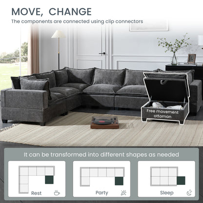 [VIDEO]117.5'' Modular Sectional Sofa with Movable Storage Ottoman, 7 Seat U Shaped Couch, Wide Seat & Free Combination