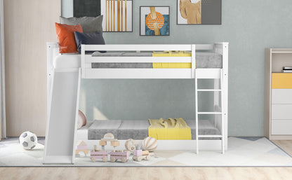 White Twin over Twin Bunk Bed with Convertible Slide and Ladder, Pine Wood, 79.1''L x 42.1''W x 49.4''H