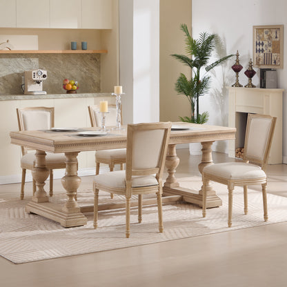 French Country Dining Chairs Set of 2, Upholstered Chairs with T-shaped Back, Wire drawing and carving techniques, Disassemblable