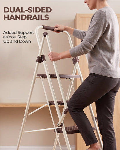 5Step Ladder, Folding Step Stool with Wide Anti-Slip Pedal, Sturdy Steel Ladder, Convenient Handrail, Lightweight, Portable Steel Step Stool