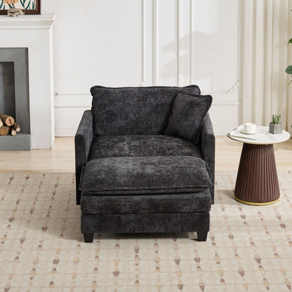 Cloud Sofa Ottoman only, Modern Sectional Couch, Comfy Double Layer Upholstered Seat Cushion, Breathable Chenille Fabric, Black