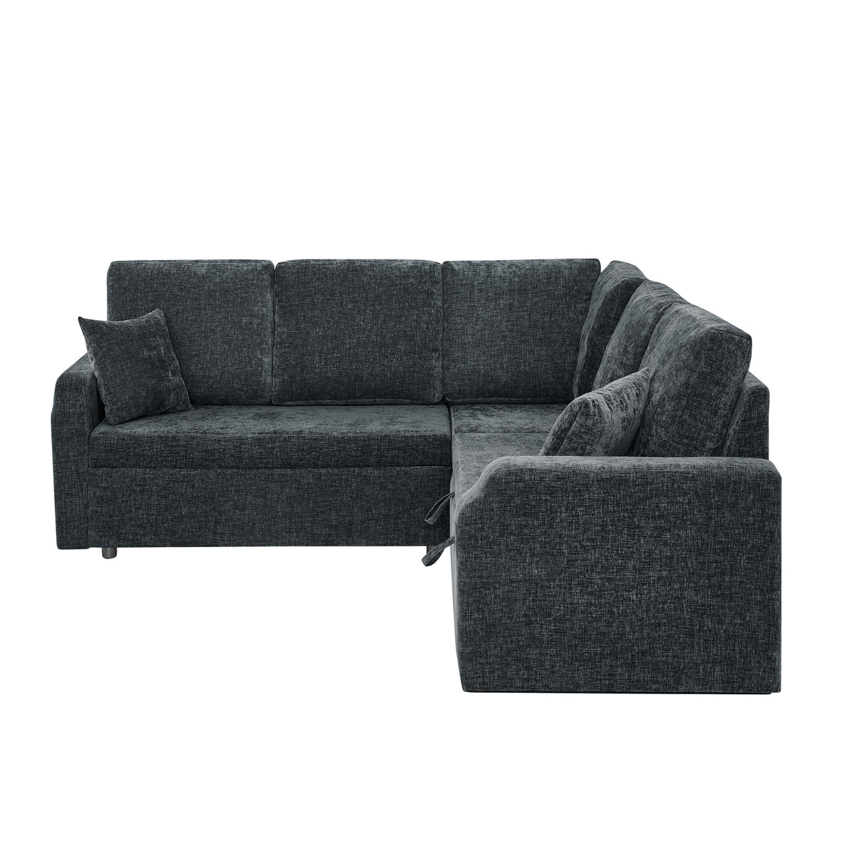 81.2'' Modular Sectional Sofa with Pull Out Bed, 5-Seater L Shaped Sectional Sleeper Couch with Hidden Storage, Chenille Convertible Couches for Living Room, Apartment (Black)