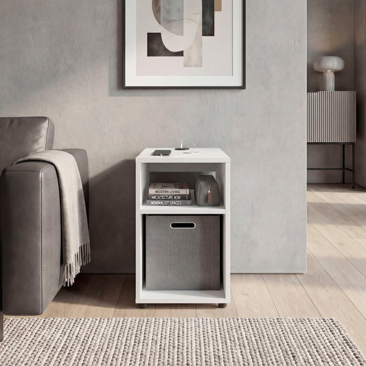 Mercer Lite Side Table and Nightstand with Integrated USB Charging Station and 2 Open Storage Shelves, Compact Side Table