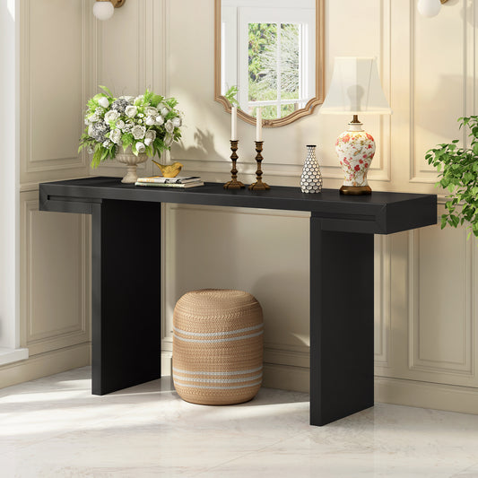 U-Style Large 60-Inch Console Table with Geometric Clean Lines Design,Stylish Entryway Table with Painted Finish and Adjustable Feet,Suitable for Living Room,Entryway,Hallway – Model N711P303209B
