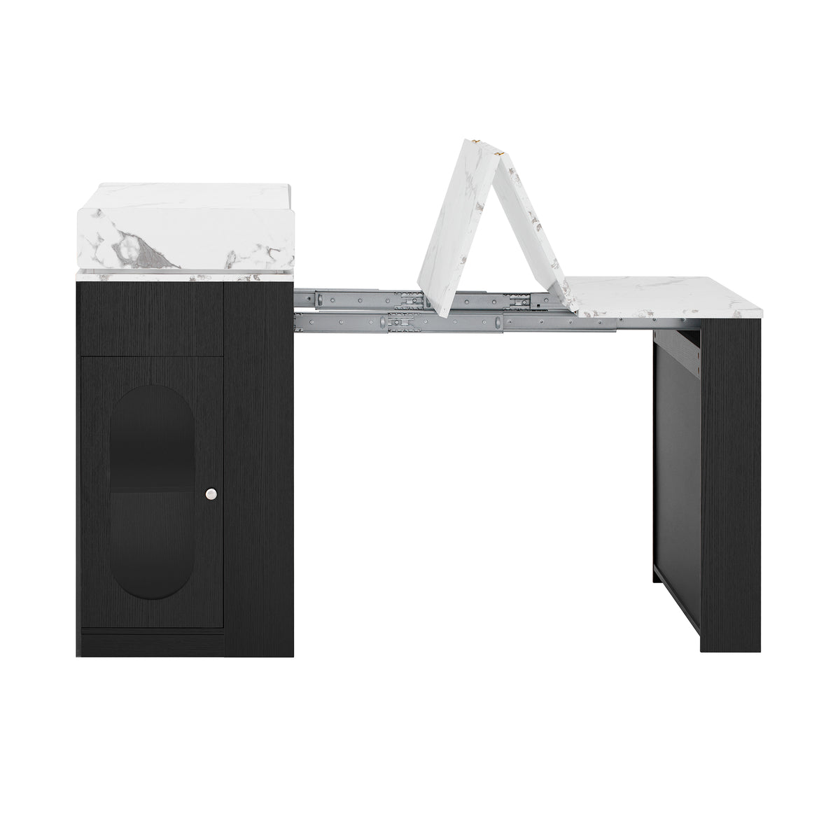[VIDEO] TREXM Extendable Dining Table with Folding Tabletop, Bar Table with Drawers and Power Outlet, Kitchen Island with Wheels and Hooks, Sideboard for Kitchen and Dining Room (Black+Marble White)