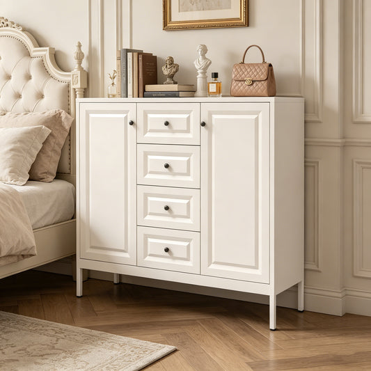 40.16'' Storage Sideboard Buffet Cabinet, Freestanding Accent Cabinet with 4 Drawers & 2 Doors, Adjustable Shelves Console Cabinet for Living Room, Kitchen ,Entryway ,Hallway ,Laundry Room(Beige)