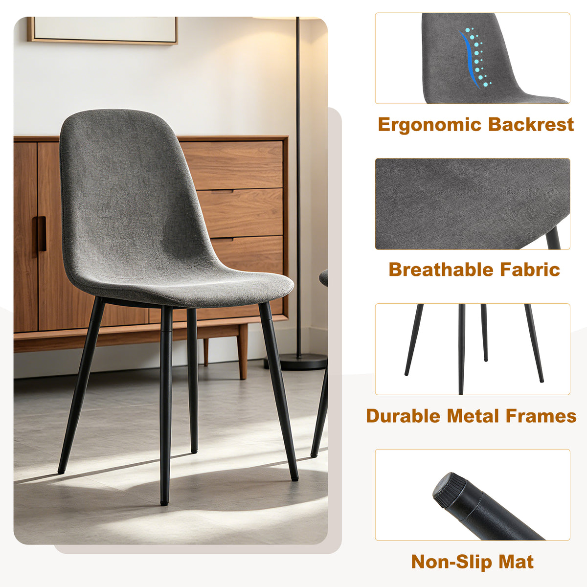 Comfortable Linen-Cotton Dining Chair Set - Six Pieces in Dark Gray.Integrated Seat and Backrest,Linen-Cotton Material,Modern Home Matching.W1151124300