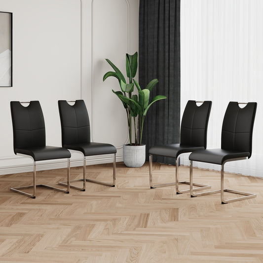 Modern Dining Chairs with Faux Leather Padded Seat Dining Living Room Chairs Upholstered Chair with Chrome Metal Legs Design