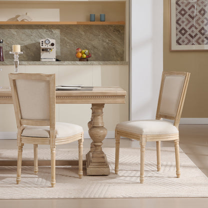 French Country Dining Chairs Set of 2, Upholstered Chairs with T-shaped Back, Wire drawing and carving techniques, Disassemblable