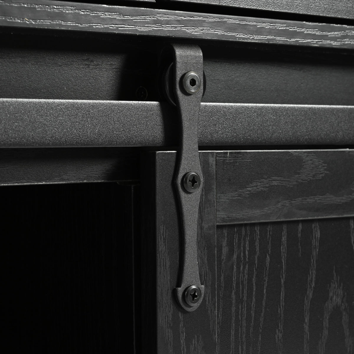 K&K 53.7" Farmhouse Kitchen Island with Power Outlet, 2 Sliding Barn Door Kitchen Storage Island with Drop Leaf – Black