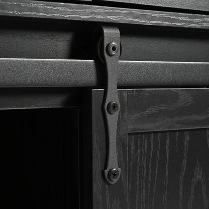 K&K 53.7" Farmhouse Kitchen Island with Power Outlet, 2 Sliding Barn Door Kitchen Storage Island with Drop Leaf – Black
