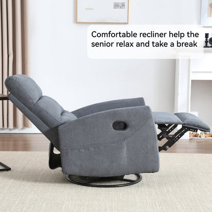 Manual Recliner Chair with Rocker and Swivel in Fabric, Grey