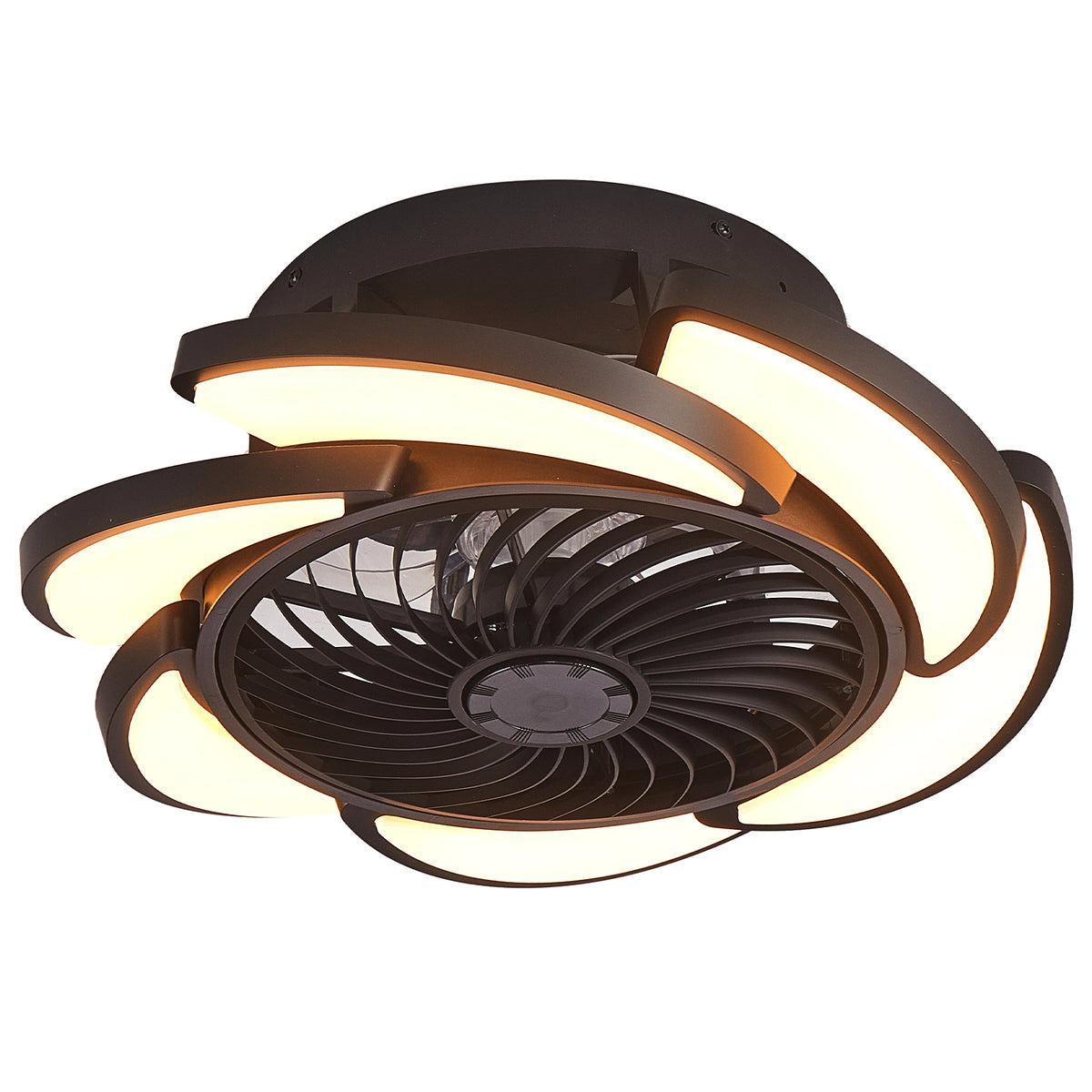 Black Bladeless Ceiling Fan with Remote Control, 6 Speeds Dimmable Light, Enclosed Low Profile for Bedroom Living Room, 17-Inch