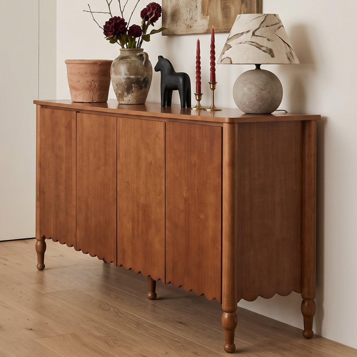 59' Rustic Sideboard Buffet Cabinet Credenza with 4 Doors & 2 Shelves,Farmhouse Wood Accent Storage Cabinets Console Table with  & Solid Wood Legs, Brown