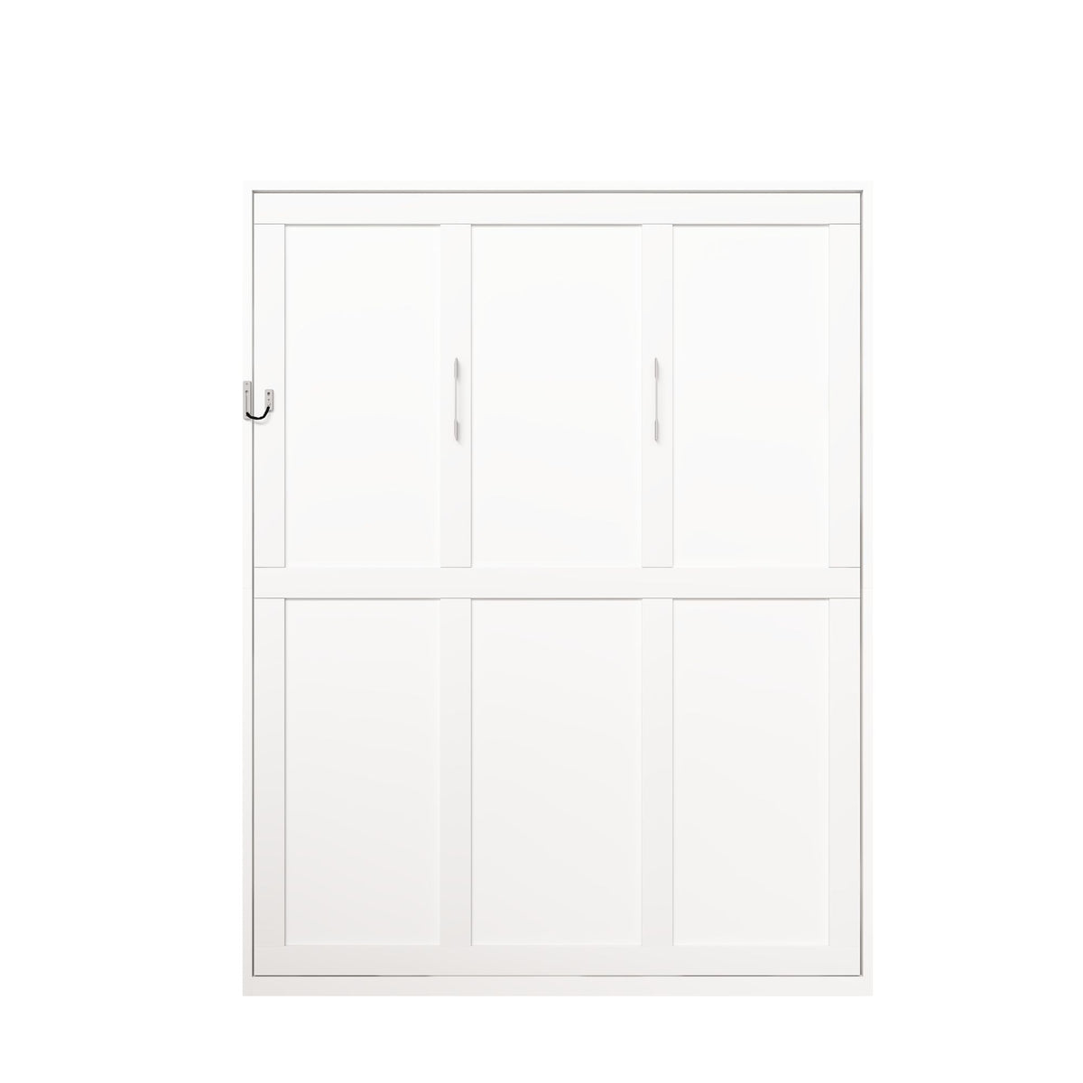Queen Murphy bed, 65-inch foldable wall bed, with metal bed frame, solid wood support slats, concealed bed frame, with safety lock mechanism,suitable for bedrooms and guest rooms, white