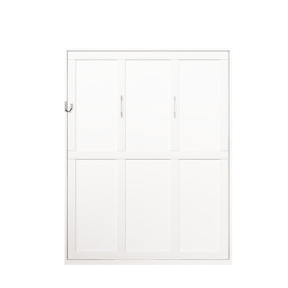 Queen Murphy bed, 65-inch foldable wall bed, with metal bed frame, solid wood support slats, concealed bed frame, with safety lock mechanism,suitable for bedrooms and guest rooms, white