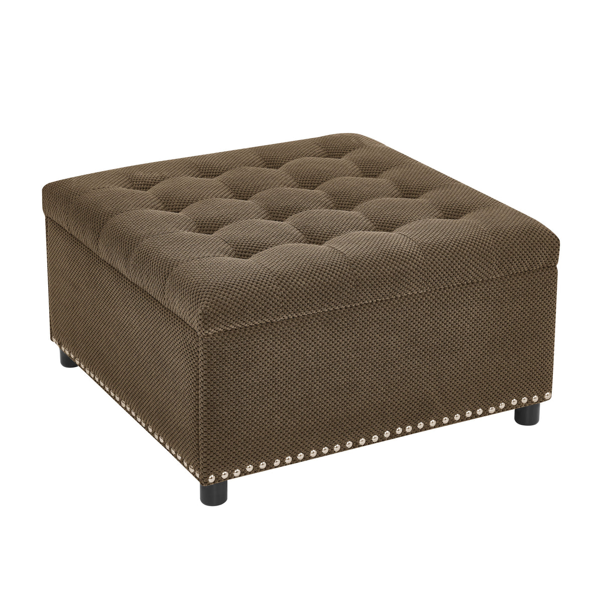Storage Ottoman, Tufted Footstool, Nailhead Trim Ottoman, Square Storage Ottoman, Upholstered Coffee Table, Bedroom Storage, Living Room Accent, Dark brown Ottoman, Small Space Furniture, Home Decor.