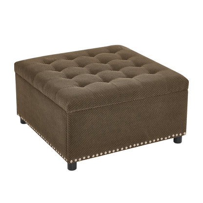 Storage Ottoman, Tufted Footstool, Nailhead Trim Ottoman, Square Storage Ottoman, Upholstered Coffee Table, Bedroom Storage, Living Room Accent, Dark brown Ottoman, Small Space Furniture, Home Decor.