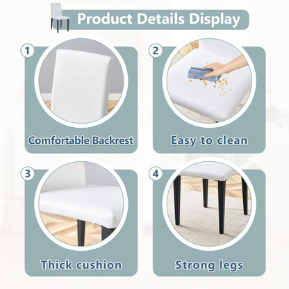 Pull table dining chair set, white medium density fiberboard tabletop with black metal table legs, extendable pull table+6 modern Mid-Century Modern Dining Chairs
