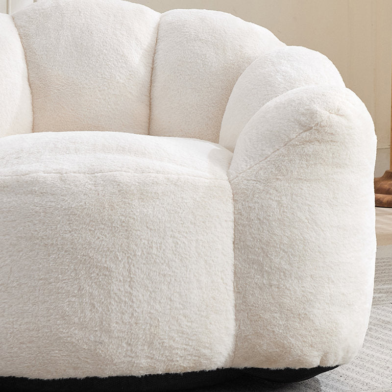 Lotus Style Compression Sofa Adult Bean Bag with Pull Ring, White Plush, 43.7 x 39.76 x 26.77 inches, No Installation Required
